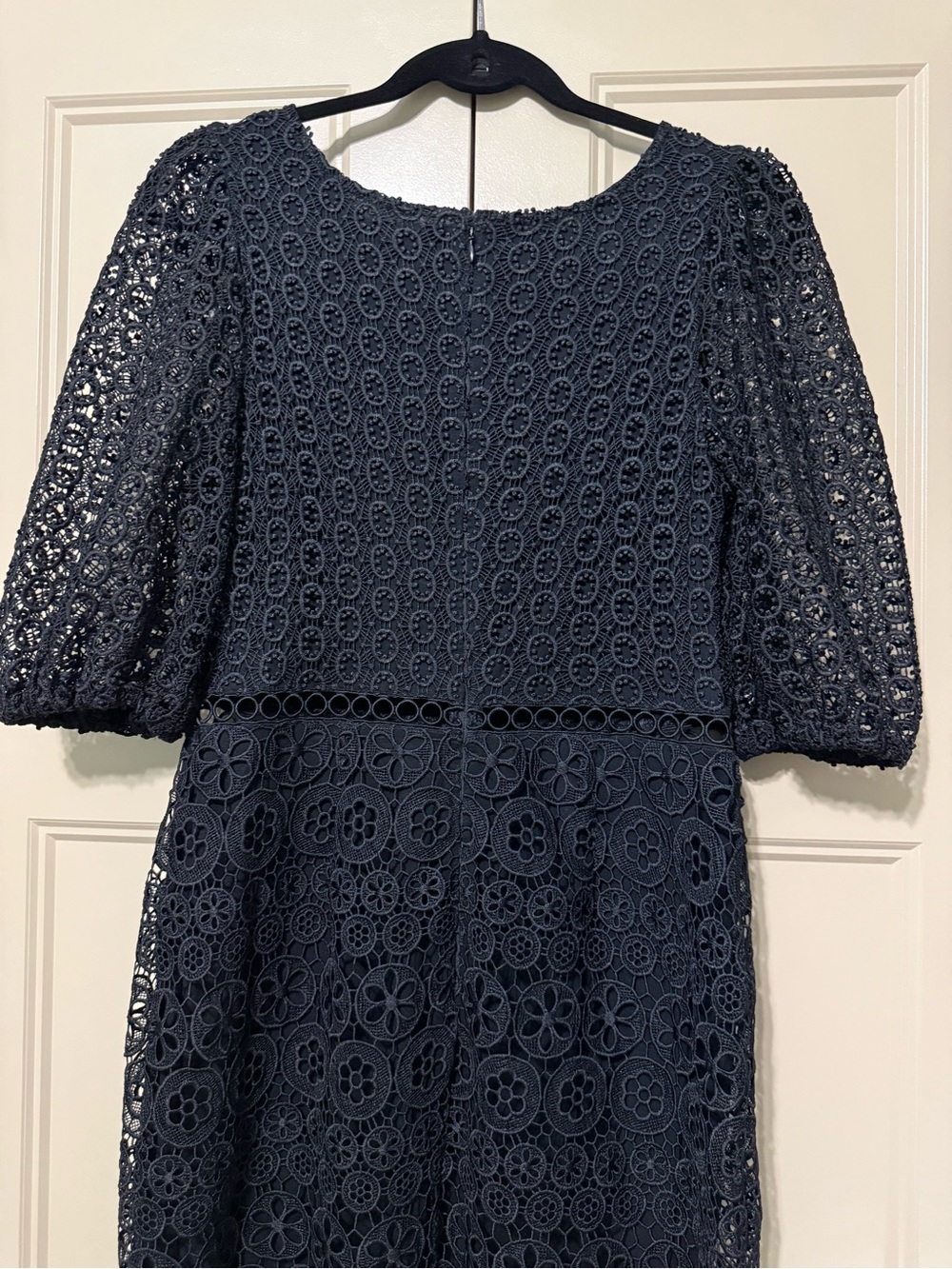 Express Black Eyelet Lace Midi Dress with Puff Sleeves - Picture 8 of 9